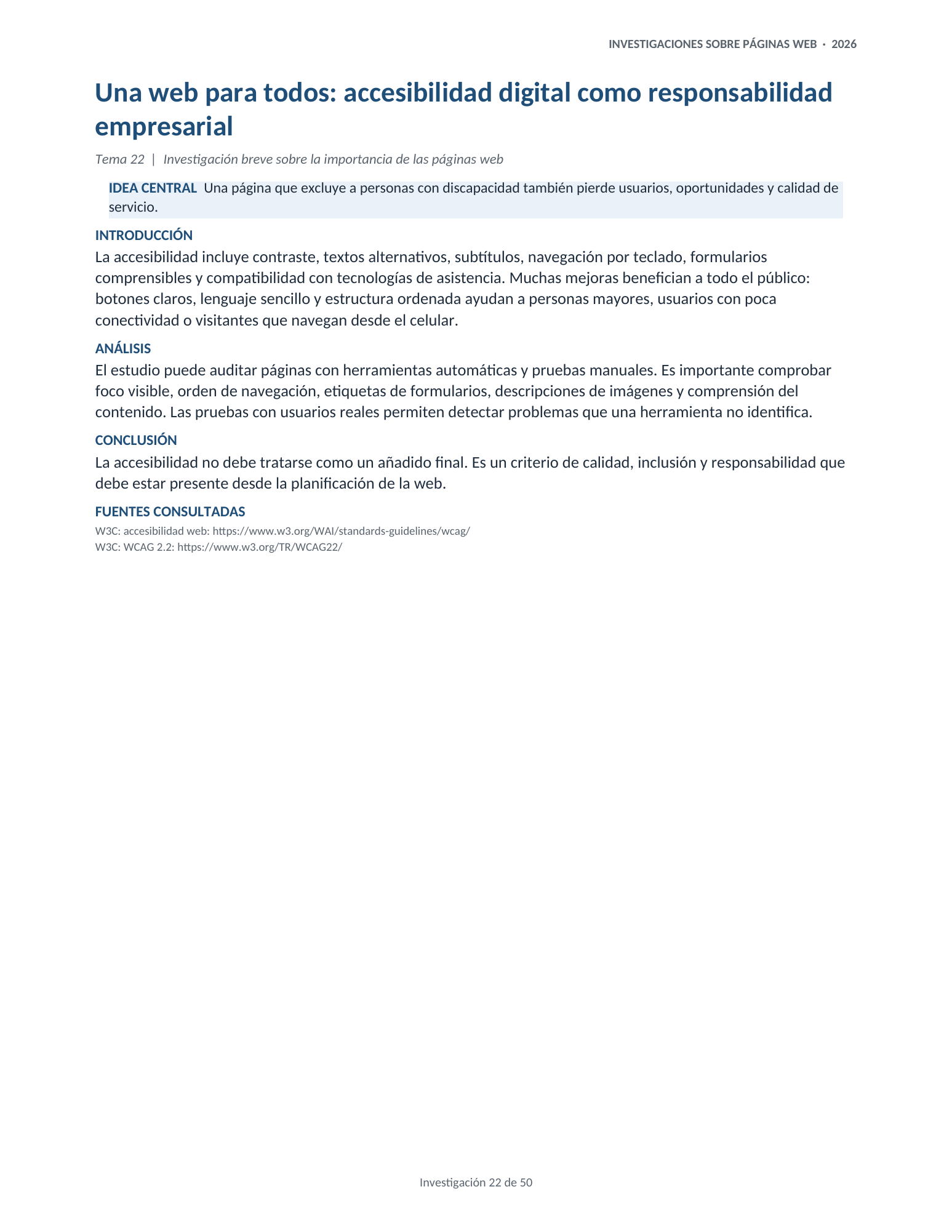 Portada de la investigación 22: Una web para todos: accesibilidad digital como responsabilidad empresarial