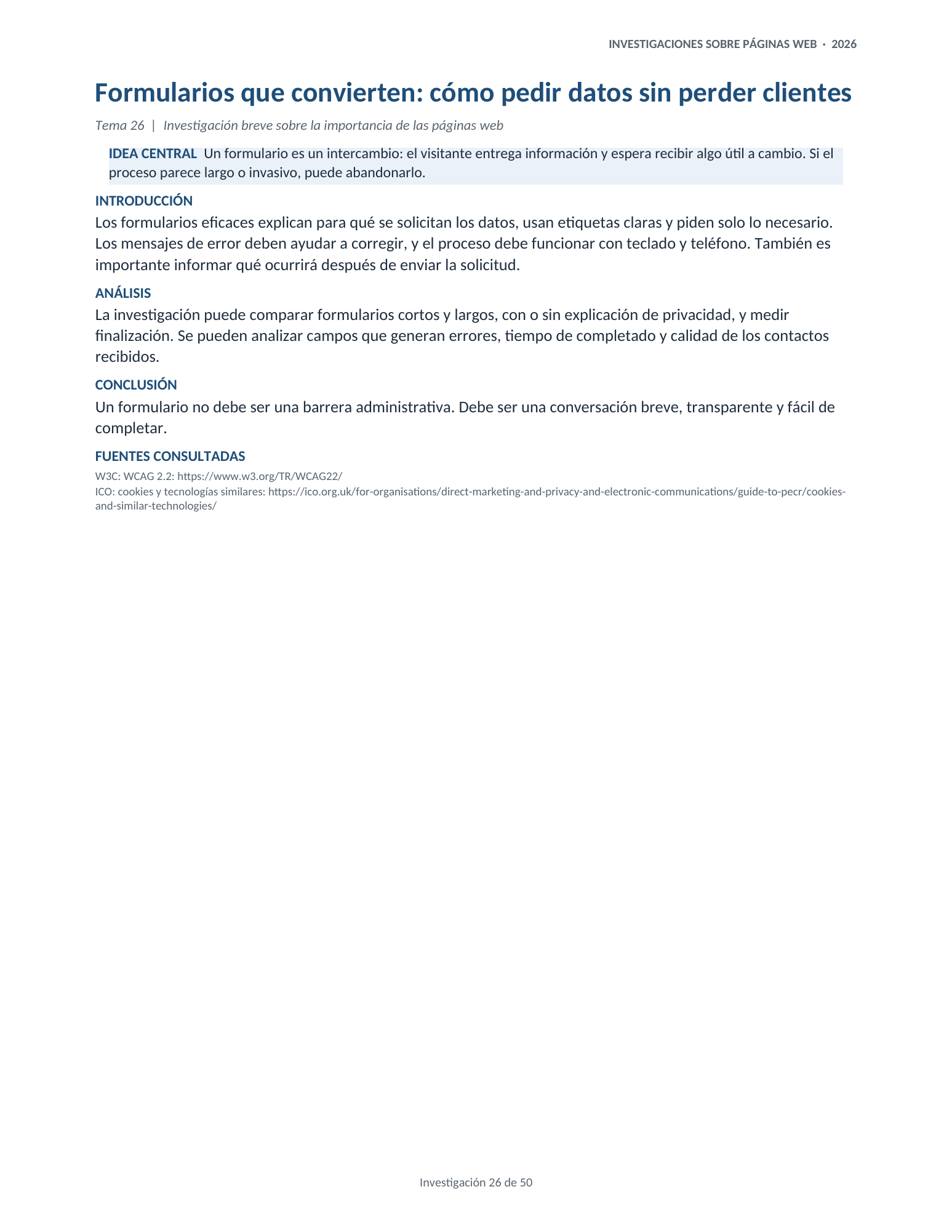 Portada de la investigación 26: Formularios que convierten: cómo pedir datos sin perder clientes