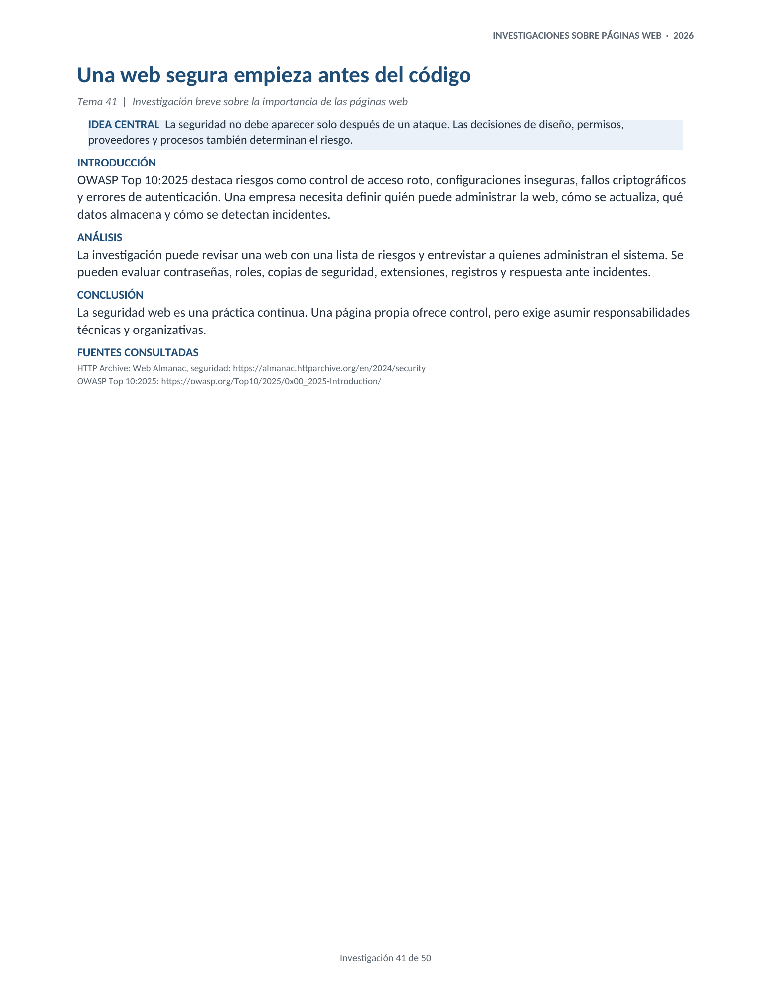 Portada de la investigación 41: Una web segura empieza antes del código