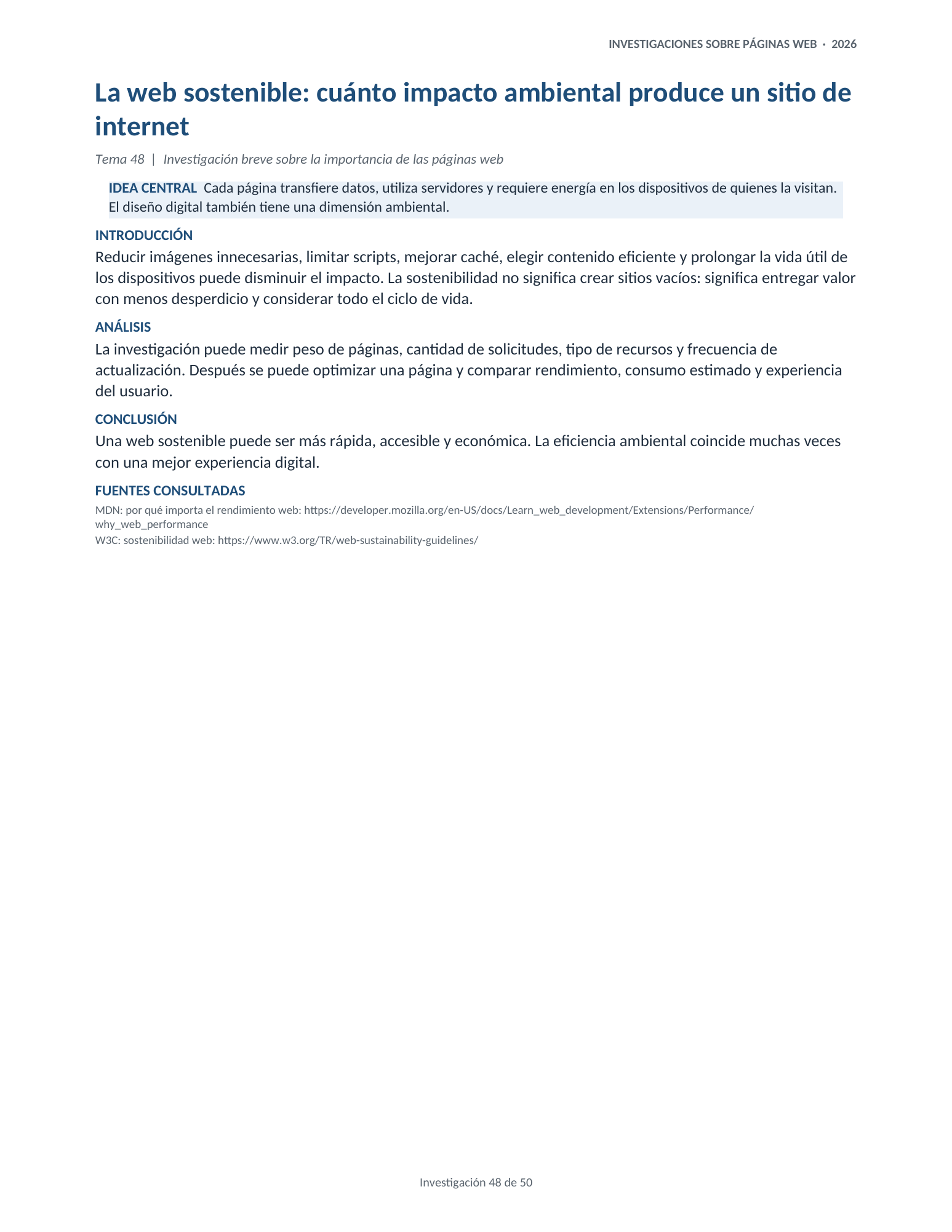 Portada de la investigación 48: La web sostenible: cuánto impacto ambiental produce un sitio de internet